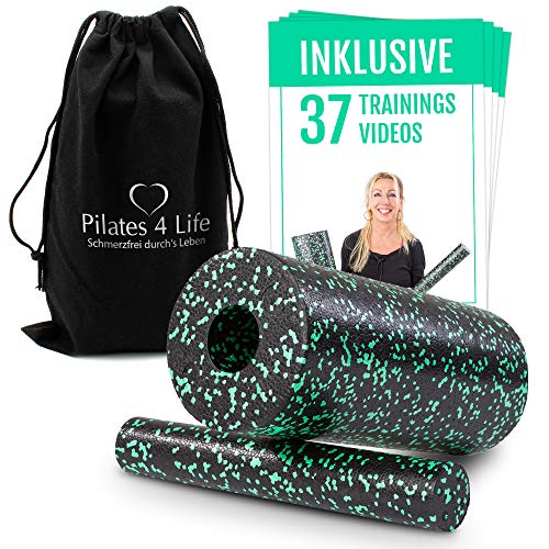Juego de rodillos de masaje 2 en 1 para un tejido conectivo más firme, incluye 37 vídeos de entrenamiento, rodillo de espuma respetuoso con la piel y libre de plastificantes