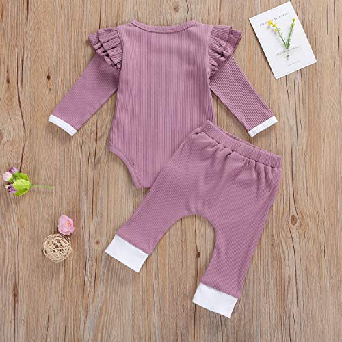 Juego de ropa para bebé recién nacido, 2 piezas, con volantes de manga larga, pantalones para mameluco Juego de ropa para bebé recién nacido, 2 piezas, con volantes de manga larga, pantalones para mameluco