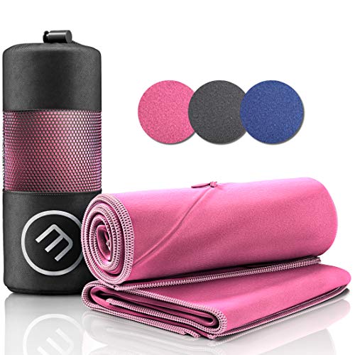 Juego de Toallas de Microfibra + Funda de Transporte | Set de 2 Azules: Grande para baño, pequeño para Cuerpo y Cara | Ultra-Ligeras, absorbentes, de Secado rápido - Deporte Viaje Playa Gimnasio