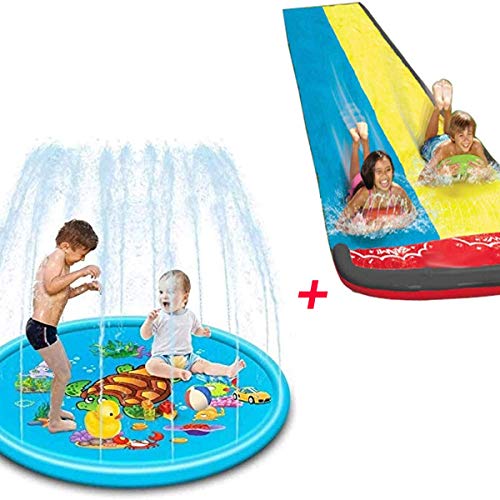 Juego de Verano Splash Pad + césped Toboganes de Agua para niños, rociador Play Mat Spray Toys Rociador Splash Pad Play Mat Espesar Water Sprinkler Pad Large Splash Sprint Pad Jardín al Aire Libre pa