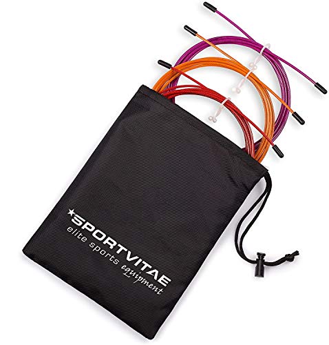 Juego Kit Cables de Repuesto para Comba de Velocidad para Fitness, Crossfit y Boxeo, 3 Unidades de 2,5mm Acero Recubierto PVC, incluye tornillos, tapones, protector de cables y bolsa de transporte