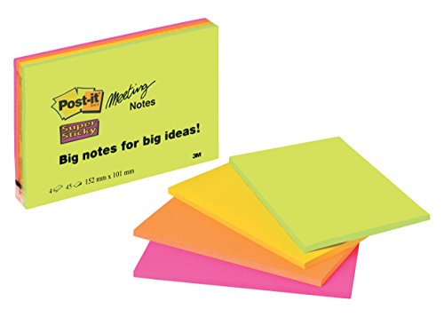 Juego Post-it de 4 bloques de notas reposicionables, 152 x 101 mm, Multicolor