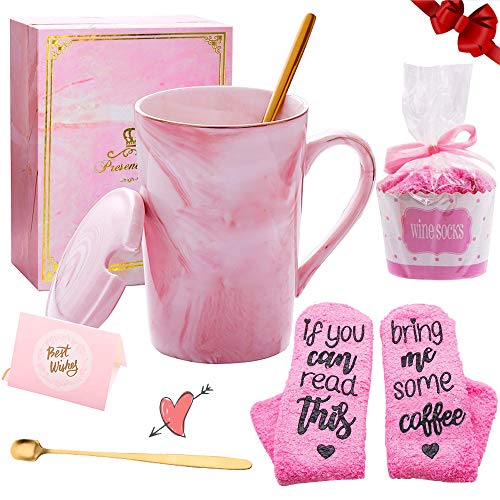 Juego Regalo para Mujer - Tazas Café con Calcetines Que Dicen"If You Can Read This,Bring Me Some Coffee" - Regalos Cumpleaños Navidad para Mamá, Esposa, Amiga - Tazas Café Cerámica 13 oz con Cuchara