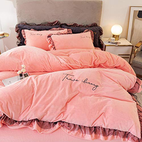 juegos de sábanas de 90 de oferta-Funda nórdica de lana de doble cara de invierno hoja de franela cama de lana de cristal cama de lana gruesa funda de almohada de regalo-C_Cama de 1,8 m (4 piezas)