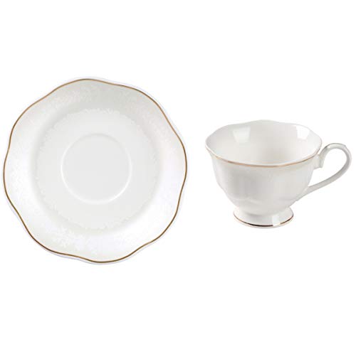 Juegos de Tazas Café Cappuccino Porcelana - 7OZ Set de Regalo de 6 Relieve con Borde Dorado Juegos De Tazas De Té Inglesa Tazas y Platoes