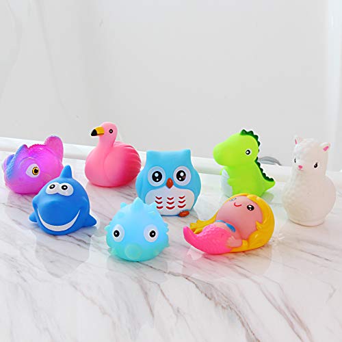 Juegute Animal del Baño con Luz Parpadeo Juguete Flashing de Ducha Flotante Juego con 8 Pcs Modelos de Animales Sirena Tiburón Flamingo Dinosauro Etc Aprendizaje Temprano Jueguete Regalo para Niños