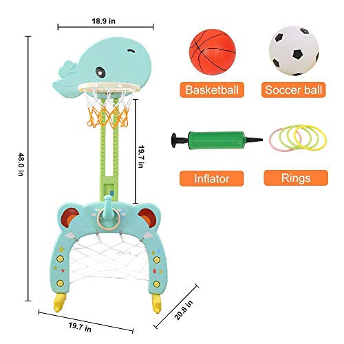 Juguete de Soporte de Baloncesto 3 en 1 Centro de Actividades Deportivas Ajustable Fácil puntuación Aro de Baloncesto, Anillo de Lanzamiento de portería de fútbol/fútbol Linda Jirafa