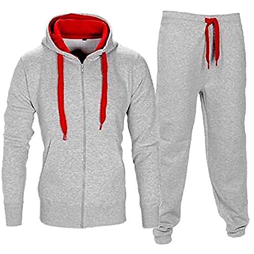 Juicy Trendz Hombres Atlético Manga Larga Lana Cierre Completo Gimnasio Chandal Juego de Jogging Desgaste Activo Gray/Red S