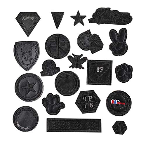 Juland 20 PCS Parches de PU Negro Autoadhesivo Mochilas Personalizadas decoración Parches para Hombres, Mujeres, niños, niñas, niños