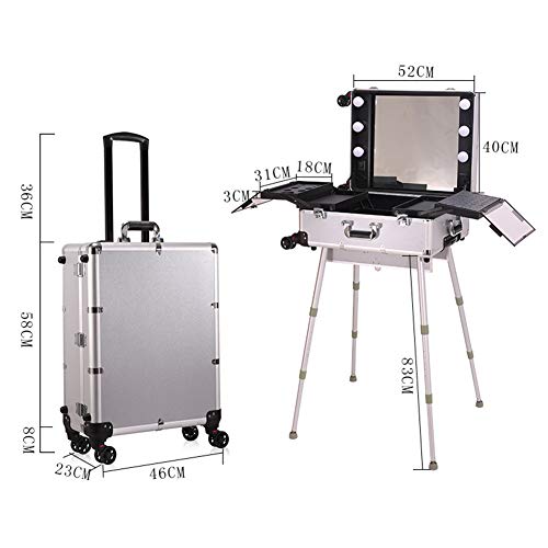 Jumor Maletín De Maquillaje Profesional con Luces Y Patas Maleta De Cosméticos con Ruedas Universales Estuche De Trolley con Espejo De Altura Ajustable,E Jumor Maletín De Maquillaje Profesional con Luces Y Patas Maleta De Cosméticos con Ruedas Universales Estuche De Trolley con Espejo De Altura Ajustable,E