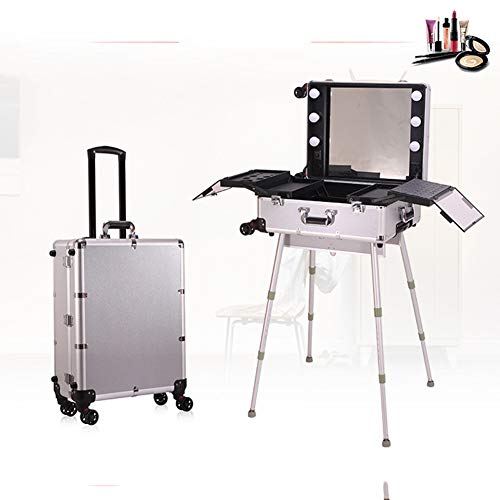 Jumor Maletín De Maquillaje Profesional con Luces Y Patas Maleta De Cosméticos con Ruedas Universales Estuche De Trolley con Espejo De Altura Ajustable,E Jumor Maletín De Maquillaje Profesional con Luces Y Patas Maleta De Cosméticos con Ruedas Universales Estuche De Trolley con Espejo De Altura Ajustable,E
