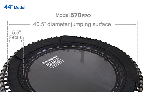 JumpSport 570 Pro - Trampolín para fitness. El elegido por los profesionales. Superficie de salto extragrande para mayor libertad. Patas arqueadas antivuelco. Zona de salto segura y resistente. Trampolín de primera calidad. Incluye 1 DVD recopilatorio de 