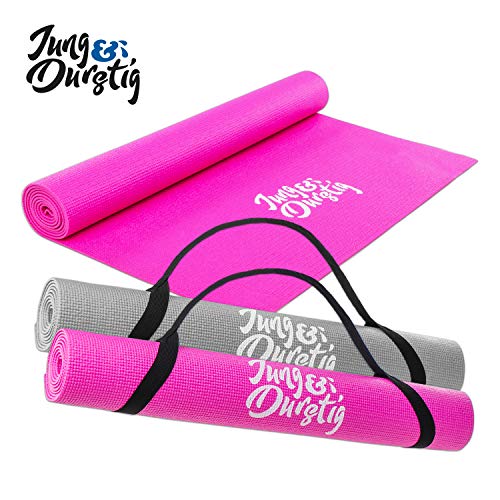 Jung & Durstig Esterilla de yoga 2 en 1 acolchada y antideslizante, color rosa, 173 x 61 cm