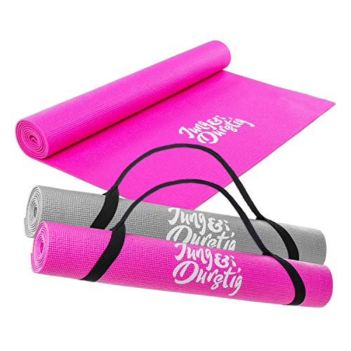 Jung & Durstig Esterilla de yoga 2 en 1 acolchada y antideslizante, color rosa, 173 x 61 cm