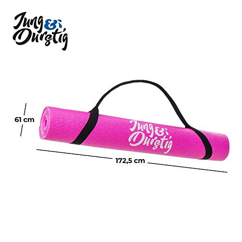 Jung & Durstig Esterilla de yoga 2 en 1 acolchada y antideslizante, color rosa, 173 x 61 cm