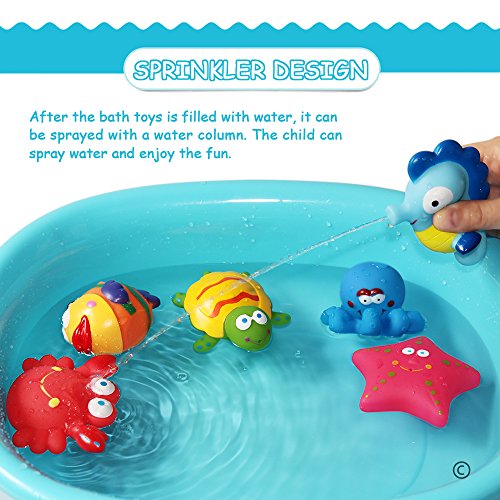 JUNSHEN Juguetes de baño(6PCS), Juguetes para bebés, Juguetes para el Agua, Juguetes para el Agua y Juguetes para niños pequeños- Tortuga, Pescado, Caballos de mar