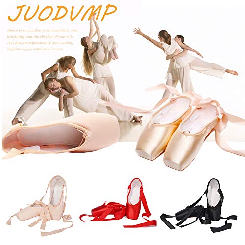 JUODVMP Zapatos de Danza de Punta Suave Zapatillas de Ballet con Puntera de Gel de Silicona y Cintas para Mujeres y Niñas,Modelo TJ-ZJBL,Rojo,37EU