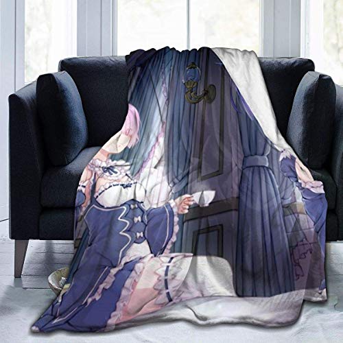 Jupsero Throw Blanket Manta de Microfibra Ultra Suave Popular con Manta de Cama Plegable de Anime japonés Re: Zero Rem Twins de 60 x 50 Pulgadas, Colorida para Viajes en sofá Cama