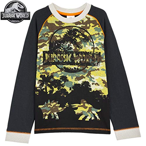 Jurassic World Pijama Niño, Pijama Dinosaurio Estampado Camuflaje, Pijamas de Dos Piezas Camiseta Manga Larga y Pantalones, Regalos Originales para Niños 3-12 Años (7-8 años)