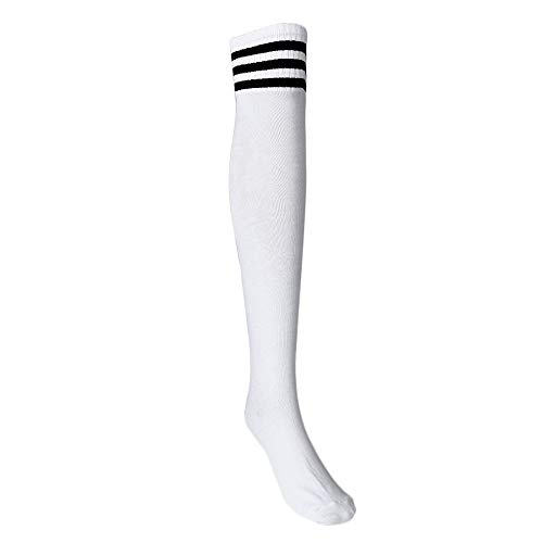 JURTEE Calcetines Altos Sobre La Rodilla Para Mujer Moda Rayas Calcetines De Futbol Calcetines De Estudiante, Negro/Azul/Rojo