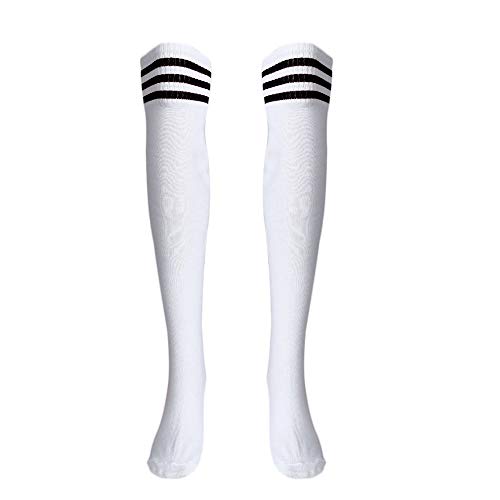 JURTEE Calcetines Altos Sobre La Rodilla Para Mujer Moda Rayas Calcetines De Futbol Calcetines De Estudiante, Negro/Azul/Rojo