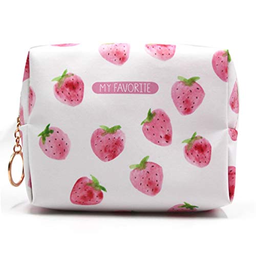 Justdodo Diseño lindo encantador Pequeño modelo de fresas Bolso de las mujeres Casual Suave de cuero de PU Maquillaje de las señoras Lápiz Bolsa de almacenamiento-Multicolor-1 Tamaño