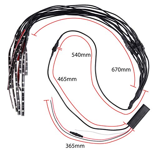 Justech 12PCs Tiras de Luces Led de Motocicleta 15 Colores RGB 72 LEDs Luz de Moto Impermeables IP65 con Adhesivo y Control Remoto Inalámbrico Luces Ambientes de Moto Perfecto para Decoración de Moto