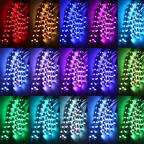 Justech 12PCs Tiras de Luces Led de Motocicleta 15 Colores RGB 72 LEDs Luz de Moto Impermeables IP65 con Adhesivo y Control Remoto Inalámbrico Luces Ambientes de Moto Perfecto para Decoración de Moto