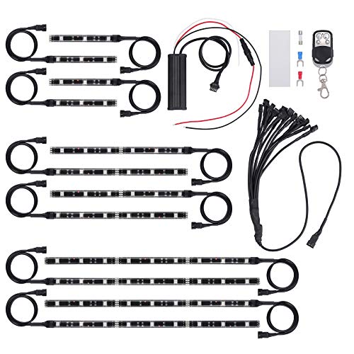 Justech 12PCs Tiras de Luces Led de Motocicleta 15 Colores RGB 72 LEDs Luz de Moto Impermeables IP65 con Adhesivo y Control Remoto Inalámbrico Luces Ambientes de Moto Perfecto para Decoración de Moto Justech 12PCs Tiras de Luces Led de Motocicleta 15 Colores RGB 72 LEDs Luz de Moto Impermeables IP65 con Adhesivo y Control Remoto Inalámbrico Luces Ambientes de Moto Perfecto para Decoración de Moto