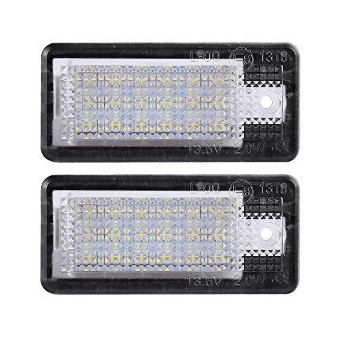 Justech 2PCs Luces de Matrícula Universal de 12V LED Luces de Placa de Matrícula Iluminación para Coche de Matrícula Impermeable 1,44W Luces Traseras 5050 SMD para A3 S3 A4 S4 RS4 A6 C6 S6 RS6 A8 Q7