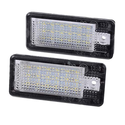 Justech 2PCs Luces de Matrícula Universal de 12V LED Luces de Placa de Matrícula Iluminación para Coche de Matrícula Impermeable 1,44W Luces Traseras 5050 SMD para A3 S3 A4 S4 RS4 A6 C6 S6 RS6 A8 Q7