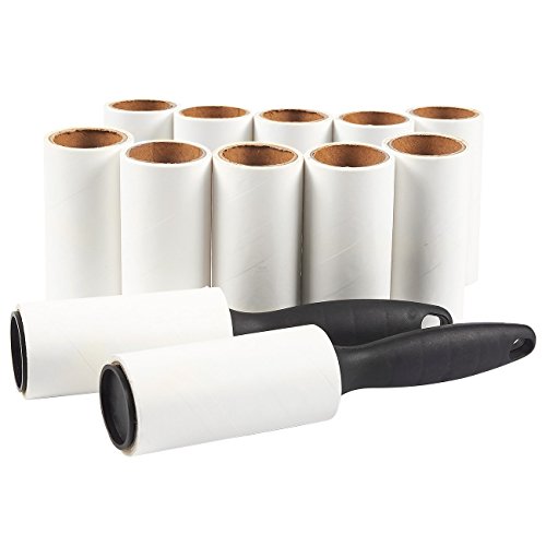 Juvale Rodillos de pelusa - 12 Paquete de juego incluye 2 rodillos de la pelusa y 10 recargas - 696 hojas en total - grande para pelo del animal doméstico, Negro, 9 x 1,9 x 1,9 pulgadas Blanco