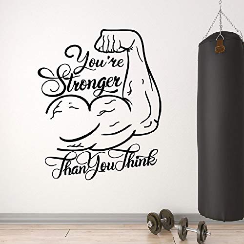 JXAA Eres más Fuerte Tatuajes de Pared Gimnasio Cita Motivacional Frase musculosa Mano Vinilo Ventana Fitness Pegatinas Decoración Interior Mural 57x69cm