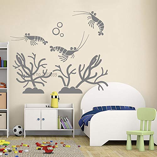 JXND Pegatinas de Pared de camarones y Algas Marinas a Juego Gratis calcomanías de Tema Marino decoración Creativa del hogar Papel Tapiz 65x54cm