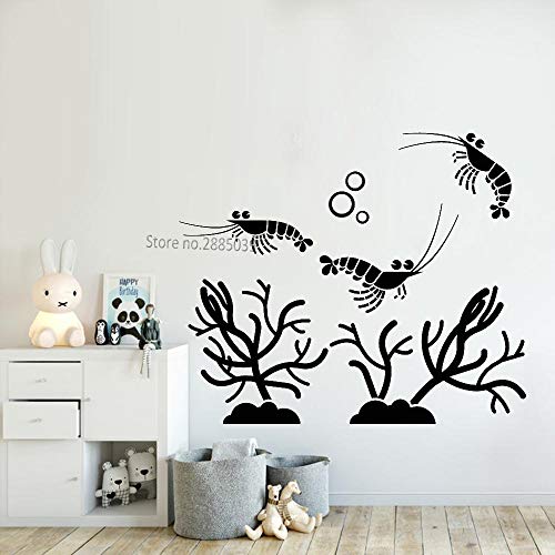 JXND Pegatinas de Pared de camarones y Algas Marinas a Juego Gratis calcomanías de Tema Marino decoración Creativa del hogar Papel Tapiz 65x54cm