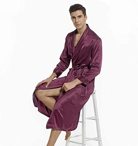 JYCDD Ropa de Dormir para Hombre Camisón Pijamas de Seda Bata de Seda de Manga Larga para Hombre Albornoz de Servicio A Domicilio para Hombre de Moda,Púrpura,S