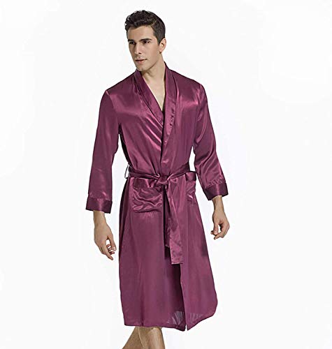 JYCDD Ropa de Dormir para Hombre Camisón Pijamas de Seda Bata de Seda de Manga Larga para Hombre Albornoz de Servicio A Domicilio para Hombre de Moda,Púrpura,S JYCDD Ropa de Dormir para Hombre Camisón Pijamas de Seda Bata de Seda de Manga Larga para Hombre Albornoz de Servicio A Domicilio para Hombre de Moda,Púrpura,S