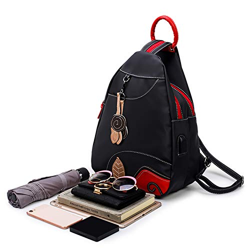 Jywmsc Mujeres Elegante Nylon Ligero Mochila Bolsa de Hombro Al Aire Libre Bolsa de Pecho con Puerto de Carga USB