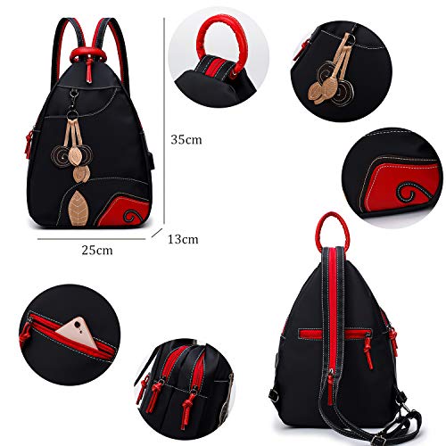 Jywmsc Mujeres Elegante Nylon Ligero Mochila Bolsa de Hombro Al Aire Libre Bolsa de Pecho con Puerto de Carga USB