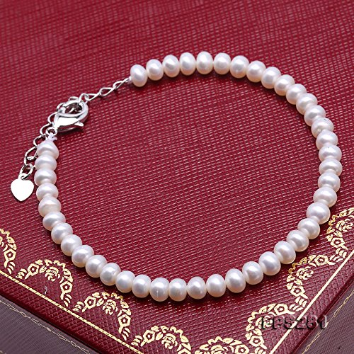 JYX Juegos de joyas de perlas Juego de brazalete de perlas blancas de tamaño pequeño 4.5-5.5 mm