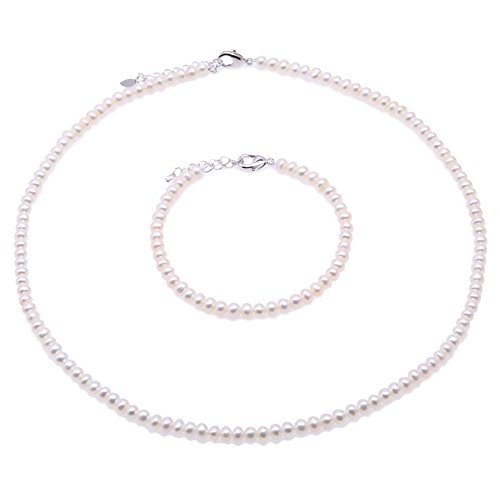 JYX Juegos de joyas de perlas Juego de brazalete de perlas blancas de tamaño pequeño 4.5-5.5 mm