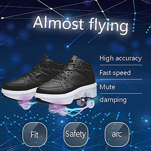 JZIYH Deformation Roller - Patines automáticos dobles con deformación casual, patines de rodillos, zapatos de patines retráctiles para adultos para niños ajustables, color negro ~ LED, 41