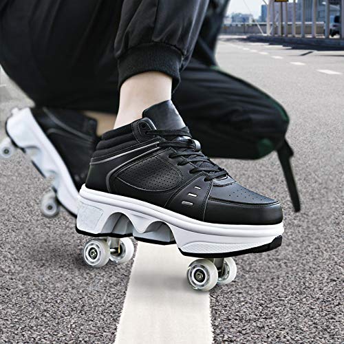 JZIYH Deformation Roller - Patines automáticos dobles con deformación casual, patines de rodillos, zapatos de patines retráctiles para adultos para niños ajustables, color negro ~ LED, 41