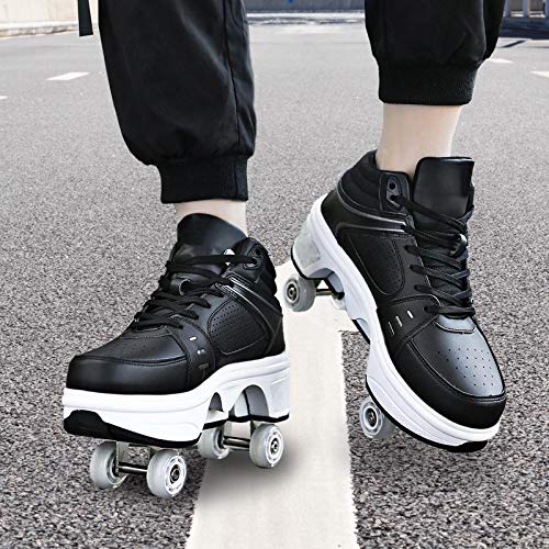 JZIYH Deformation Roller - Patines automáticos dobles con deformación casual, patines de rodillos, zapatos de patines retráctiles para adultos para niños ajustables, color negro ~ LED, 41