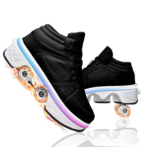 JZIYH Deformation Roller - Patines automáticos dobles con deformación casual, patines de rodillos, zapatos de patines retráctiles para adultos para niños ajustables, color negro ~ LED, 41