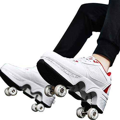 JZIYH Hombres Patines En Línea De Nuevo Diseño, Mujeres Patines De Ruedas Ajustables, Adecuados para Adultos Y Niños,White+Red,39