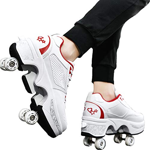 JZIYH Hombres Patines En Línea De Nuevo Diseño, Mujeres Patines De Ruedas Ajustables, Adecuados para Adultos Y Niños,White+Red,39