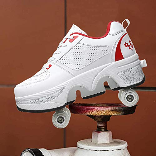 JZIYH Hombres Patines En Línea De Nuevo Diseño, Mujeres Patines De Ruedas Ajustables, Adecuados para Adultos Y Niños,White+Red,39