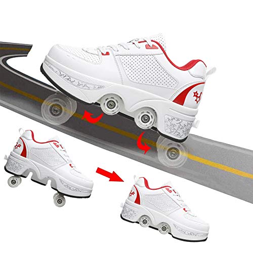 JZIYH Hombres Patines En Línea De Nuevo Diseño, Mujeres Patines De Ruedas Ajustables, Adecuados para Adultos Y Niños,White+Red,39