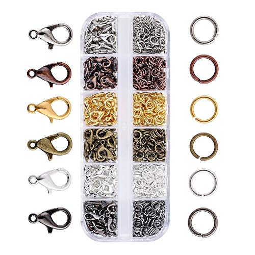 JZK Kit para hacer bisutería, 140 x Gancho langosta + 990 abierto anillos de salto, accesorios para hacer bisutería pulseras collares colgantes bisutería joyas llaveros